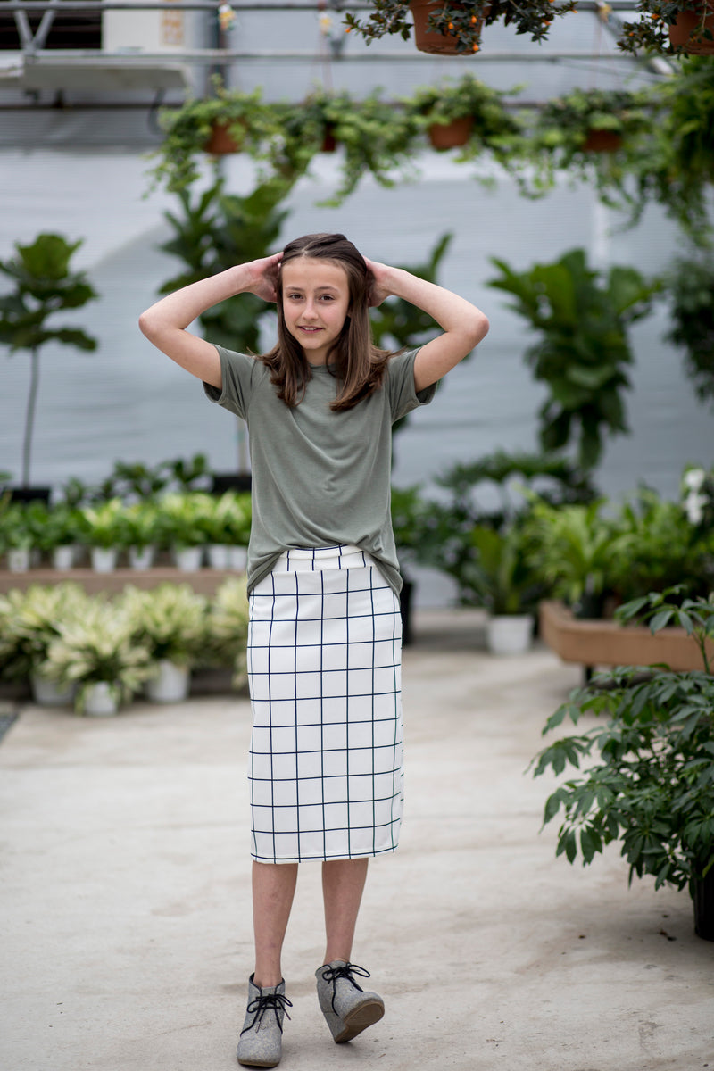 White plaid 2025 pencil skirt