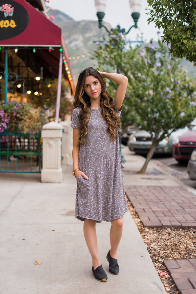 April Dress Lavender Floral Ribbed