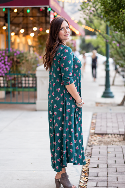 Jessi Dress Teal Floral Rib