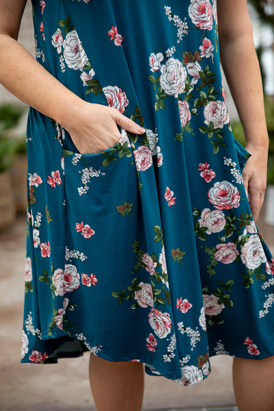 April Dress Teal Floral