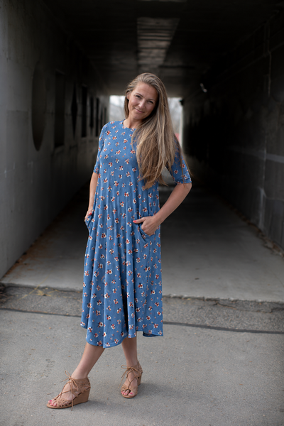 Jessi Dress Blue Floral Ribbed