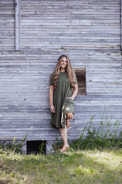 April Dress Olive Ribbed