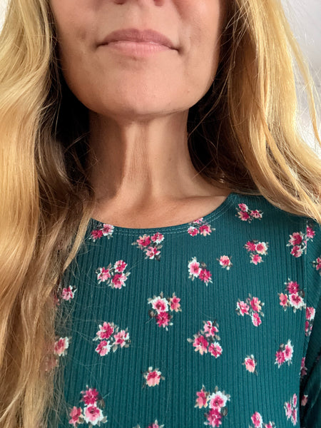 Jessi Dress Teal Floral Rib