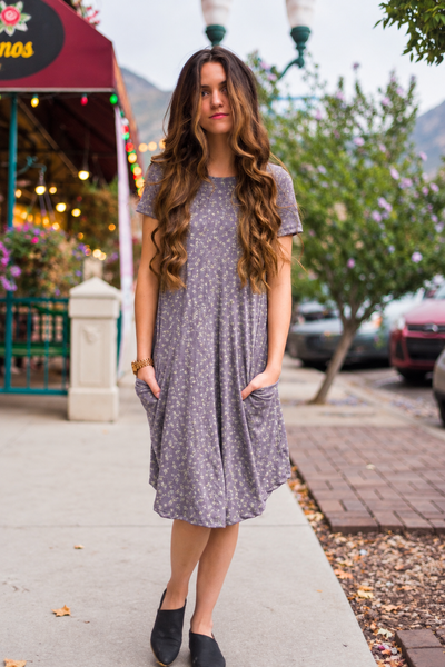 April Dress Lavender Floral Ribbed