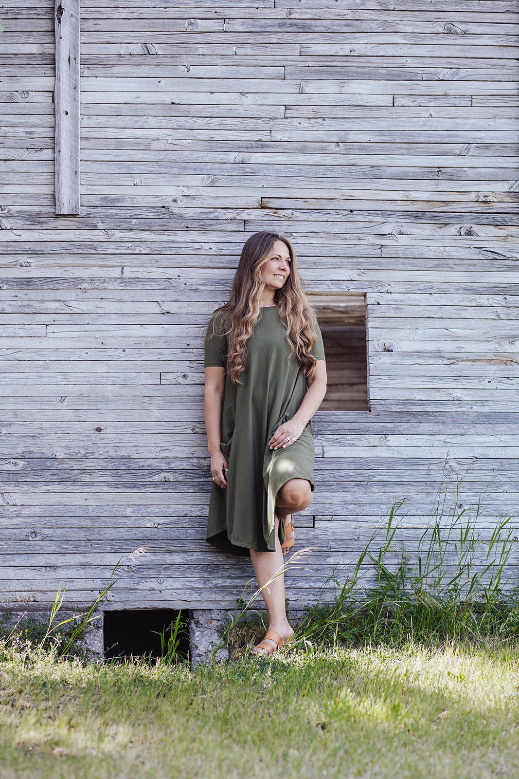 April Dress Olive Ribbed