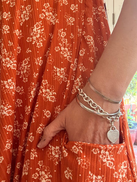 April Dress Rust Ribbed Floral