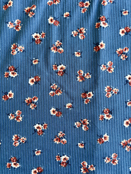Jessi Dress Blue Floral Ribbed
