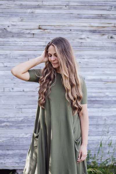 April Dress Olive Ribbed