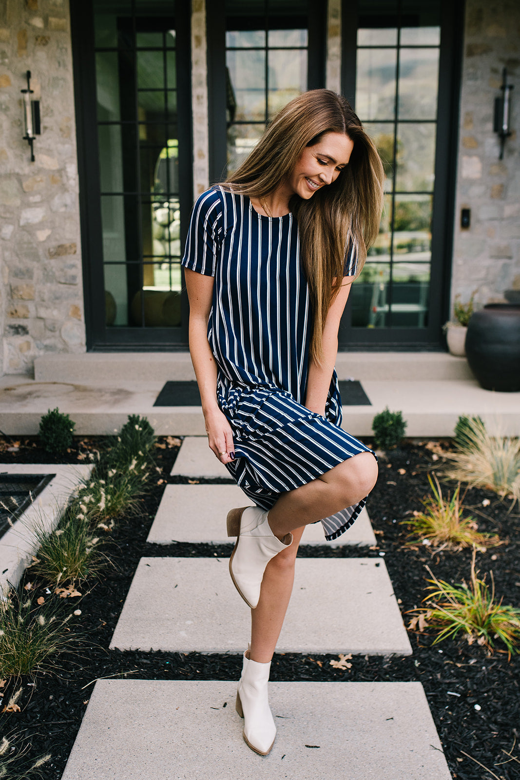 April Dress Navy Vertical Stripe london bridges clothing April Dress Navy Vertical Stripe london bridges clothing