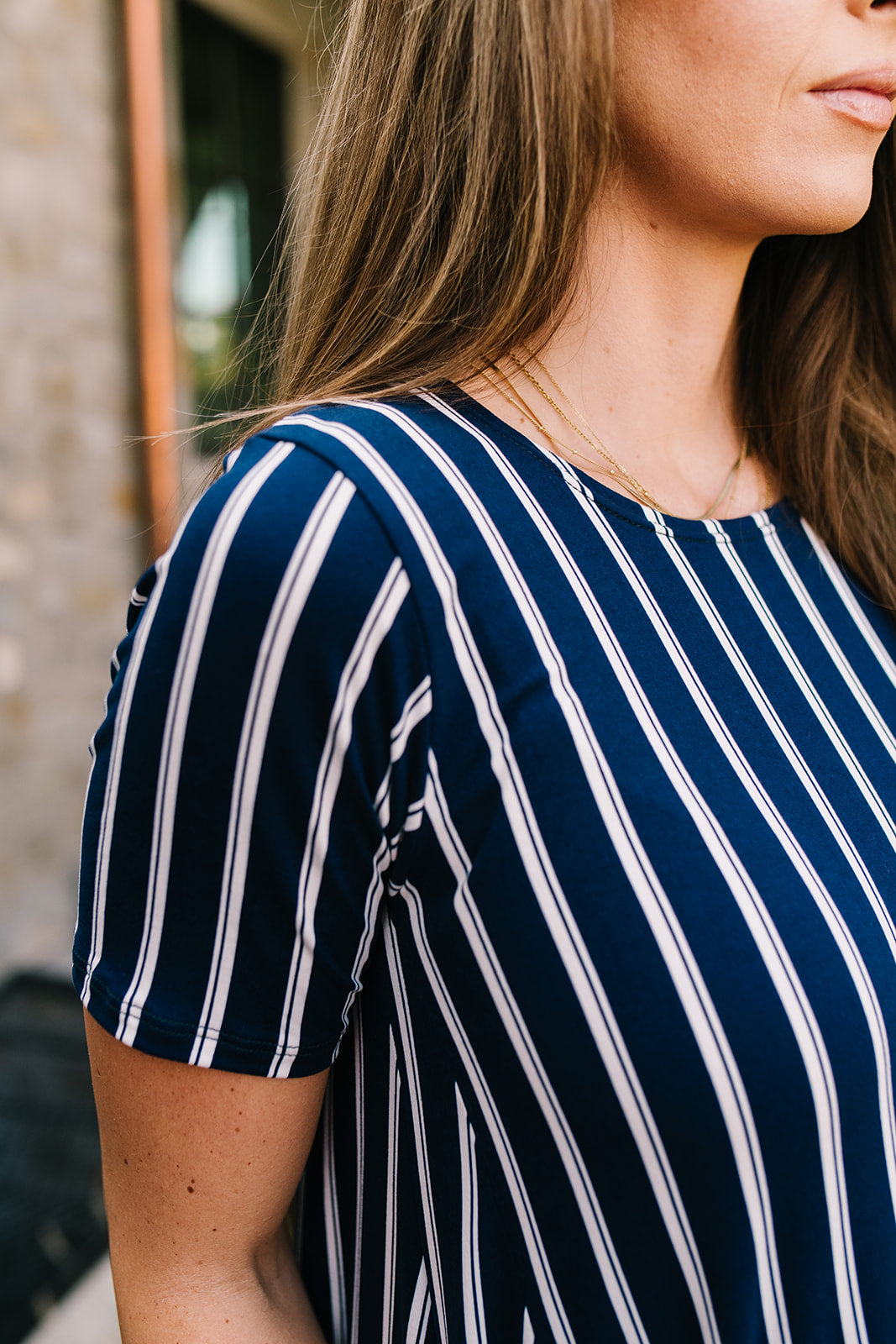 April Dress Navy Vertical Stripe – london bridges clothing