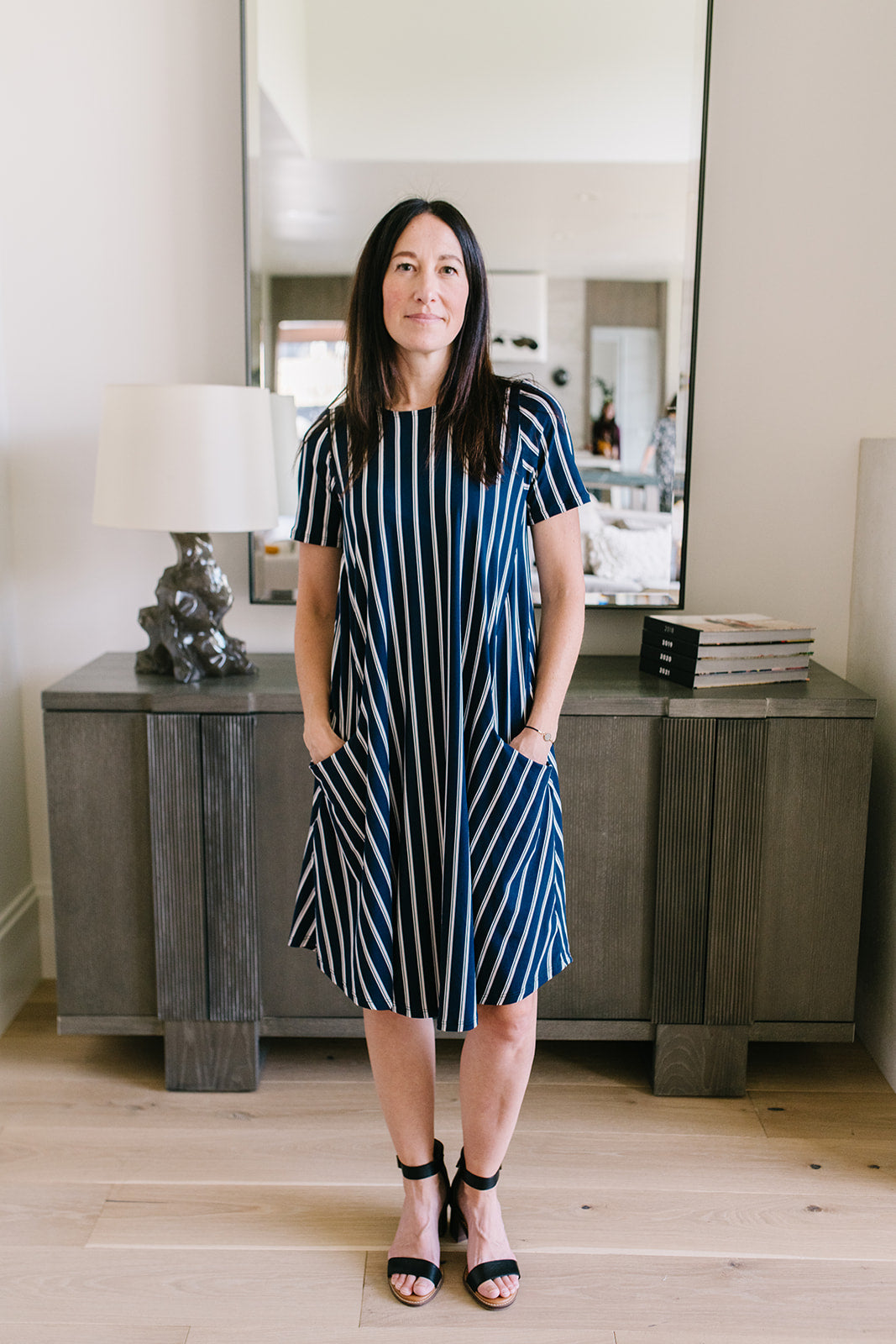 April Dress Navy Vertical Stripe london bridges clothing April Dress Navy Vertical Stripe london bridges clothing