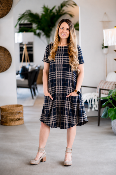 April Dress Navy Plaid