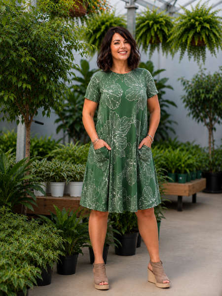 April Dress Green Sketch Floral
