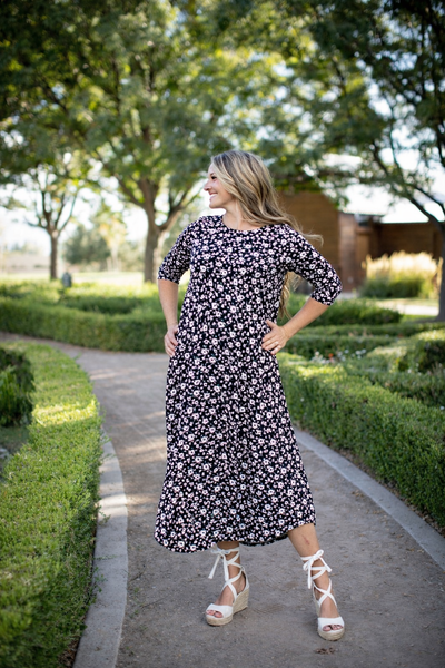 Jessi Dress Black & White Tiny Floral