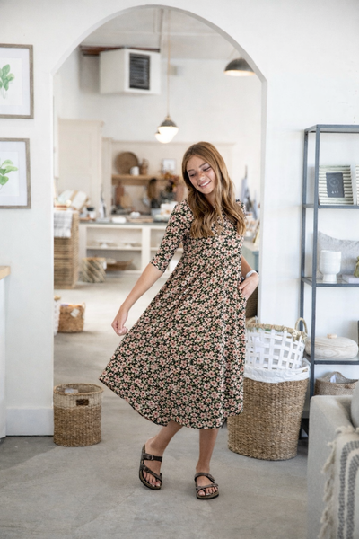 Jessi Dress Neutral Floral Rib