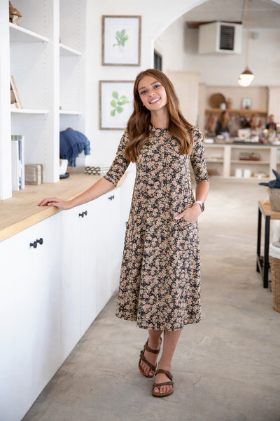 Jessi Dress Neutral Floral Rib