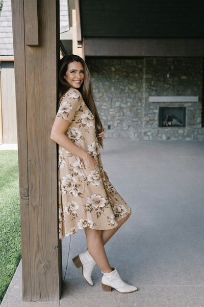 April Dress Neutral Floral