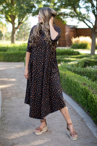 Jessi Dress Black & Rust Brush Stroke