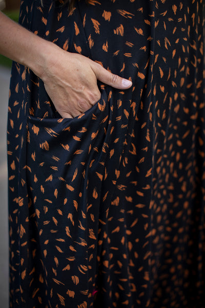 Jessi Dress Black & Rust Brush Stroke