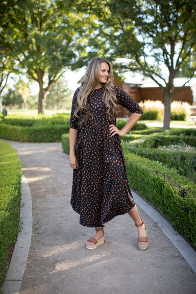 Jessi Dress Black & Rust Brush Stroke