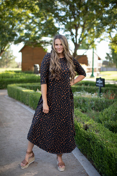 Jessi Dress Black & Rust Brush Stroke