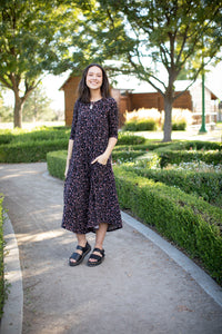 Jessi Dress Black Tiny Brown Floral