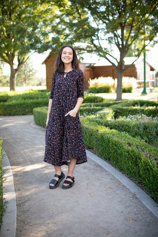 Jessi Dress Black Tiny Brown Floral