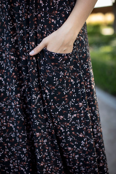 Jessi Dress Black Tiny Brown Floral