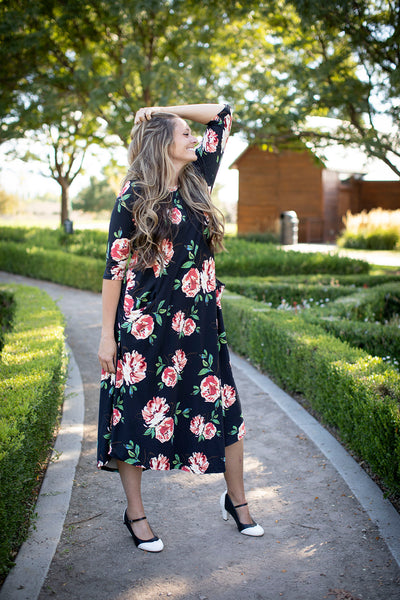 Jessi Dress Black & Peach Floral