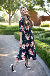 Jessi Dress Black & Peach Floral