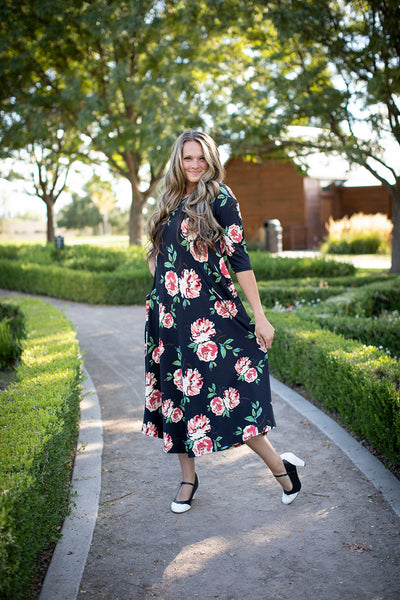 Jessi Dress Black & Peach Floral