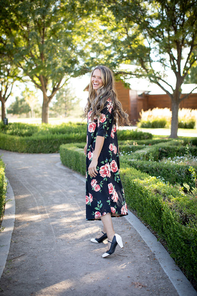 Jessi Dress Black & Peach Floral