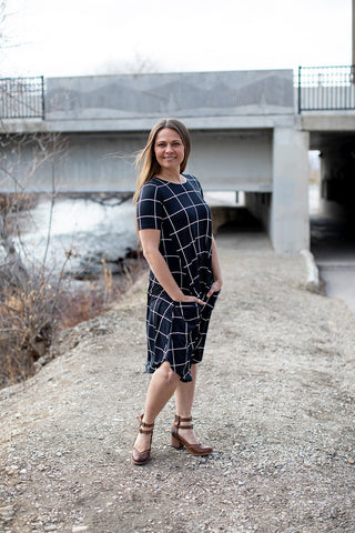 April Dress Black and White Grid