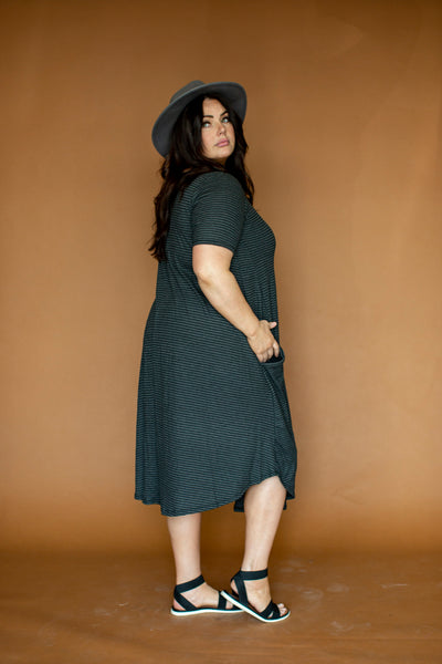 April Dress Gray & Black Striped Rib