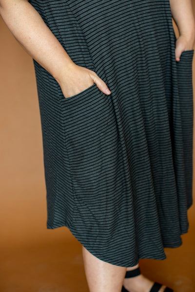 April Dress Gray & Black Striped Rib