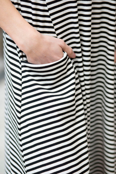 Jessi Dress Black, White & Gold Stripe Ribbed