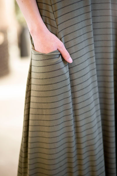 Jessi Dress Olive Stripe Ribbed