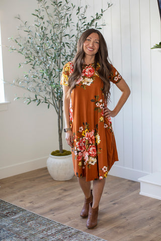 April Dress Rust Floral