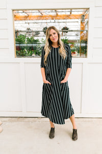 Jessi Dress Black & White Vertical Stripe
