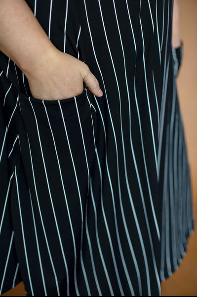 April Dress Black  Vertical Stripe