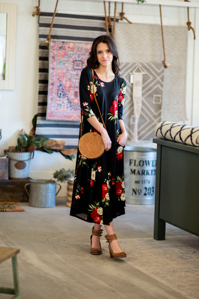 Jessi Dress Black and Red Floral