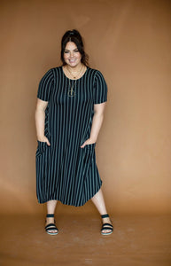 April Dress Black  Vertical Stripe