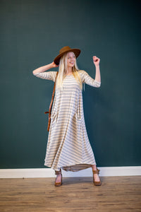 Jessi Dress Oatmeal & Gray Stripe Ribbed
