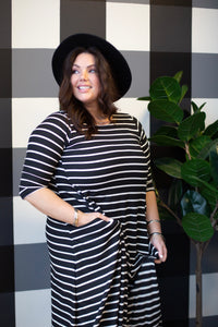 Jessi Dress Black & White Stripe Ribbed