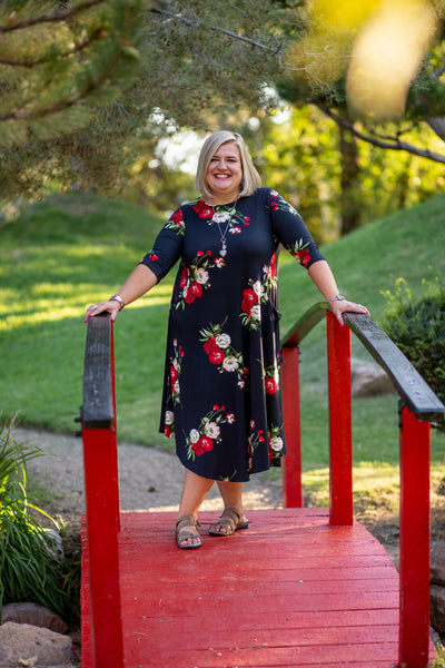 Jessi Dress Black and Red Floral